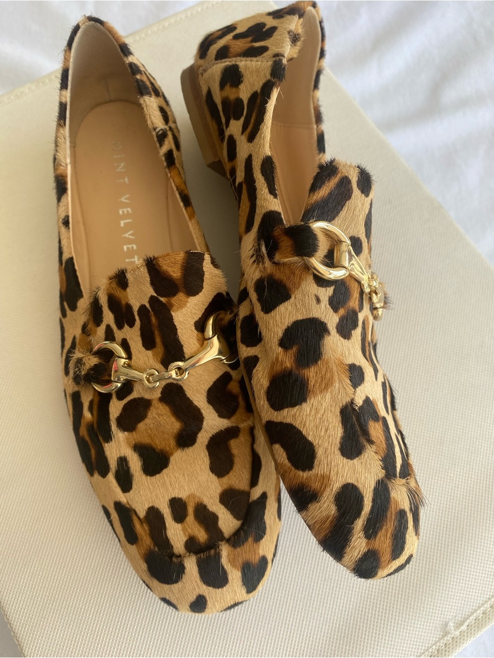 Mint Velvet Leopard Print Loafers with Gold Bit